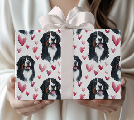 Bernluck Heart – Bernese Mountain Dog with Red Hearts wrapping paper