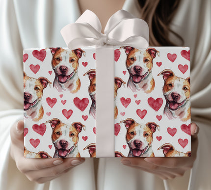Blushpaw Love – Pit Bull Valentine Hearts wrapping paper