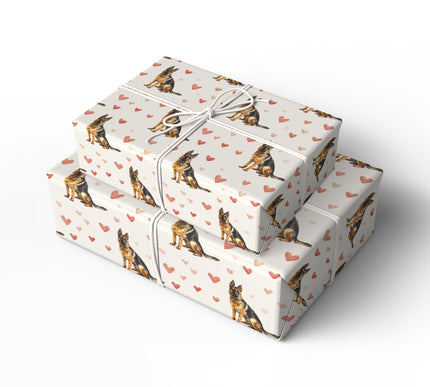 Bravelove Guard – Watercolor German Shepherd Dog with Hearts Seamless wrapping paper