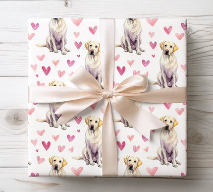 Watercolor Labrador Retriever with Hearts Seamless wrapping paper 