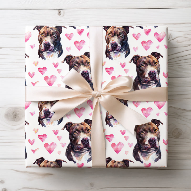 Heartpup Grace – Watercolor Pit Bull Hearts wrapping paper