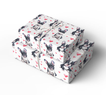 Lovebully Pup – Watercolor French Bulldog Dog with Hearts Seamless wrapping paper