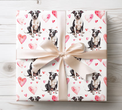 Black & white dog Valentine wrapping paper 