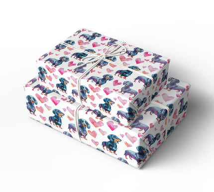 Loverlong Hound – Watercolor Dachshunds and Hearts wrapping paper