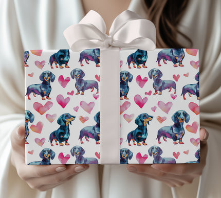 Loverlong Hound – Watercolor Dachshunds and Hearts wrapping paper