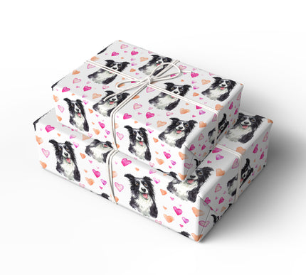 Loyal Love – Watercolor Border Collie Dog with Hearts wrapping paper