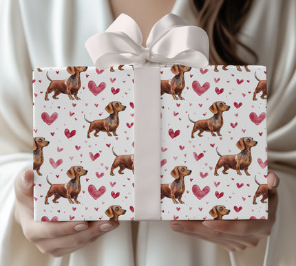 Rustwhisk Trots – Brown Dachshunds with Valentine Hearts wrapping paper