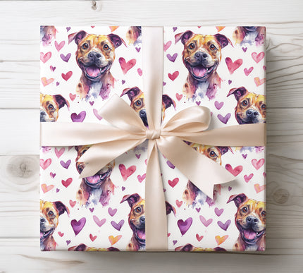 Brown Staffie Valentine wrapping paper 