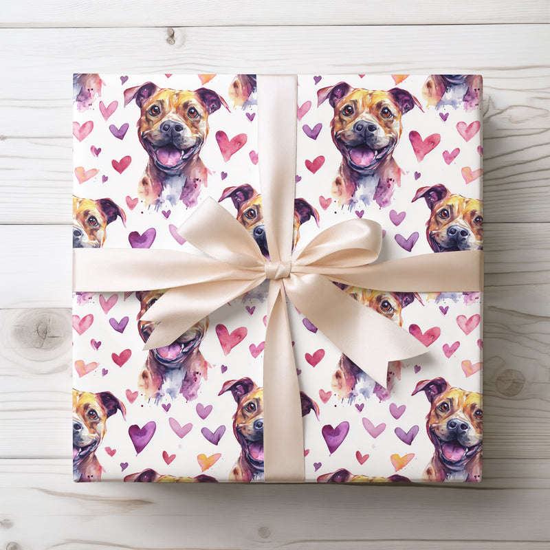 Smilebark – Brown Staffie Valentine wrapping paper