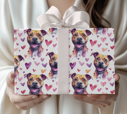 Smilebark – Brown Staffie Valentine wrapping paper