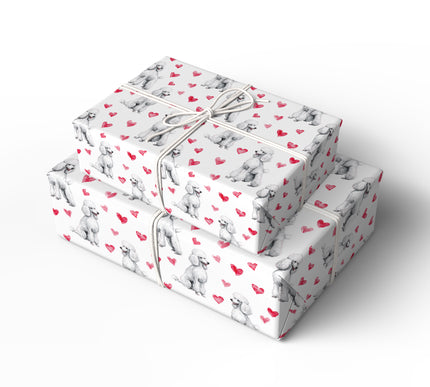 Snowpaw Elegance – white poodle heart wrapping paper