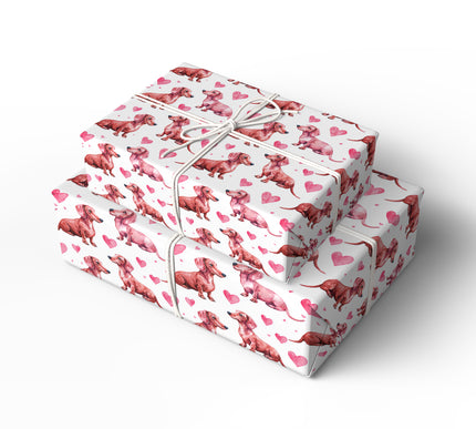Sweet Sausage Parade – Watercolor Dachshund Dog with Hearts Seamless wrapping paper