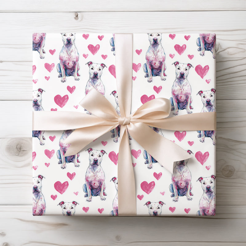 Tenderpup Bloom – White Pit Bull Hearts wrapping paper