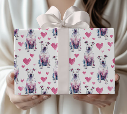 Tenderpup Bloom – White Pit Bull Hearts wrapping paper