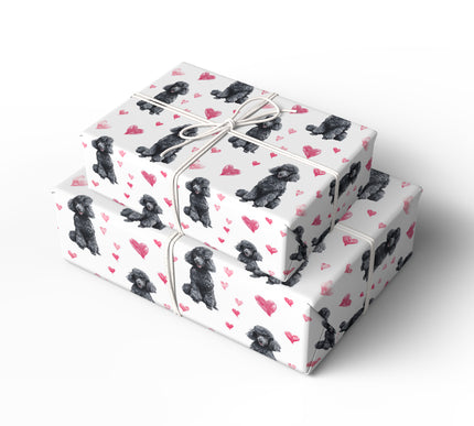 Velvetpuff Valentine – black poodle heart wrapping paper