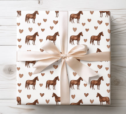 Sepia Watercolor Horses and Hearts wrapping paper