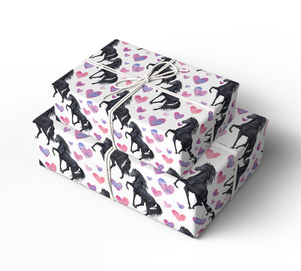Grace Gallop – Majestic Black Horse with Purple-Pink Hearts wrapping paper