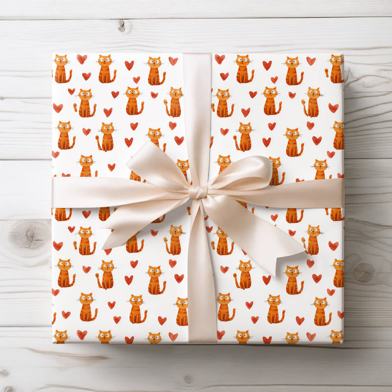 Gingerjoy Hearts – Cute Watercolor Orange Cat with Heart Wrapping paper