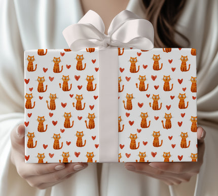 Gingerjoy Hearts – Cute Watercolor Orange Cat with Heart Wrapping paper