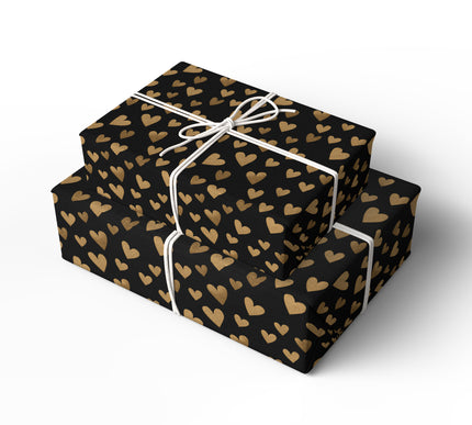 Aurumheart Noctis – Gold Glitter Hearts on Black Luxury wrapping paper