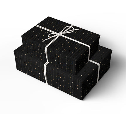 Midnight Goldfall – Black Gold Heart Lines wrapping paper