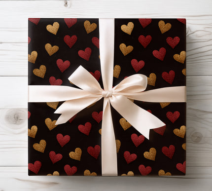 Red and Gold Glitter Hearts Valentine Wrapping Paper 