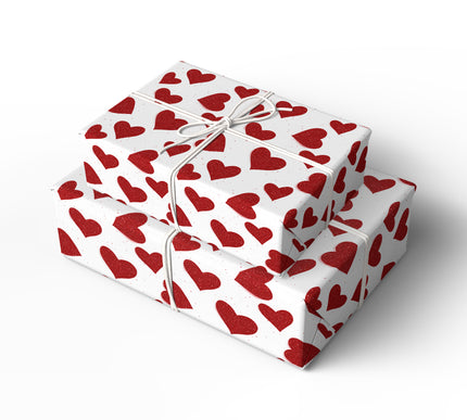 Crimson Sparkveil – Red Glitter Hearts on White Romantic wrapping paper