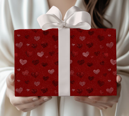 Crimson Heartfall – Valentine Hearts Glitter wrapping paper