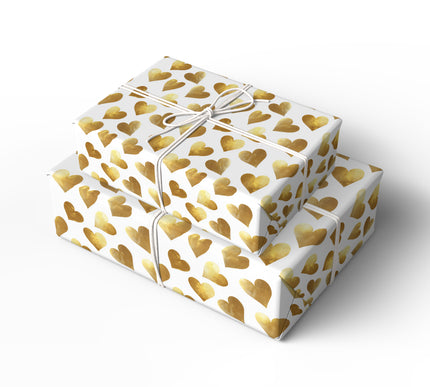 GildedLove – Large Golden Foil Hearts on White Background wrapping paper