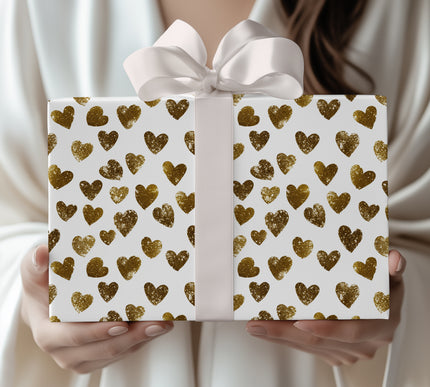 Glitterheart Glint – Golden Glitter Hearts Seamless on White Background Wrapping Paper