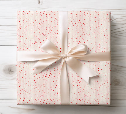 Seamless Vertical Red Heart Lines on Beige Background wrapping paper 