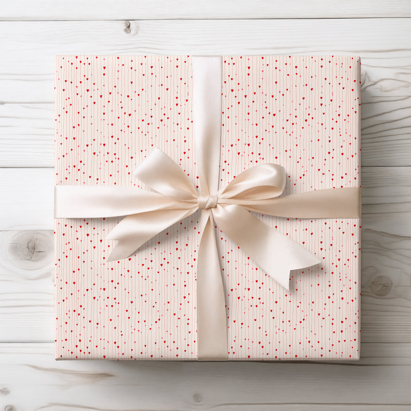 Heartstrings Fall – Seamless Vertical Red Heart Lines on Beige Background wrapping paper