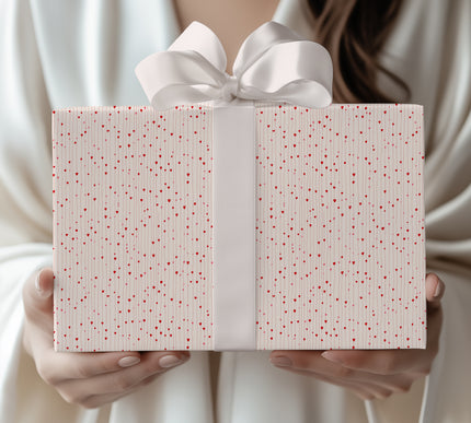 Heartstrings Fall – Seamless Vertical Red Heart Lines on Beige Background wrapping paper