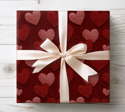 Luxury Red Glitter Hearts Gift Wrap – Valentine Wrapping Paper 