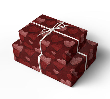 Scarlet Glowfall – Deep Red Glitter Hearts Luxury wrapping paper