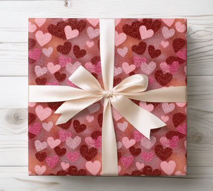 Romantic red and pink glitter heart pattern wrapping paper 