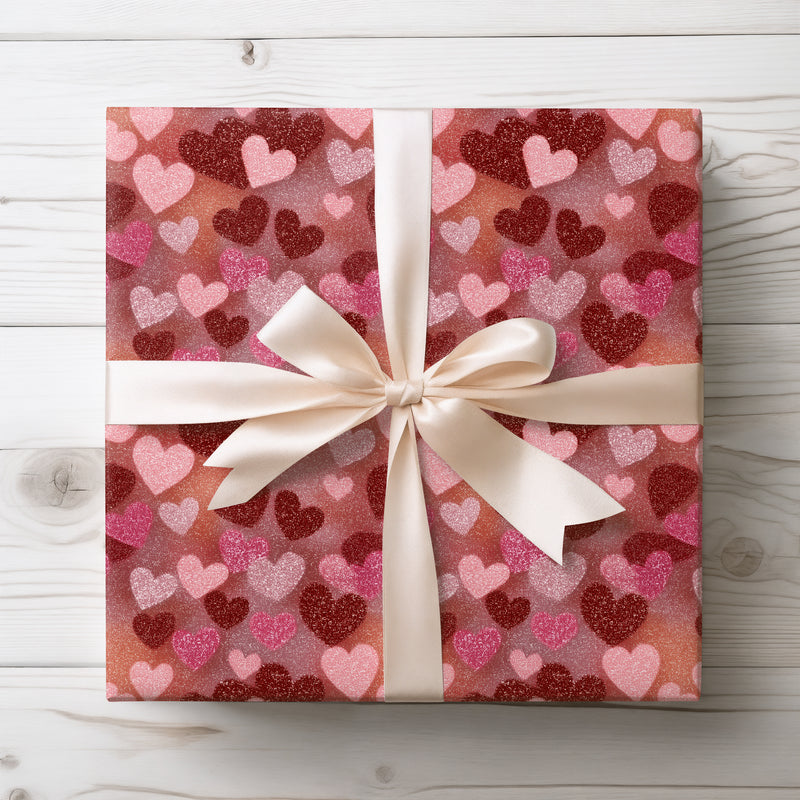 Lovelustre – Romantic red and pink glitter heart pattern wrapping paper