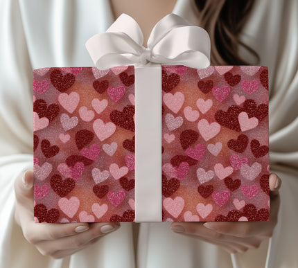 Lovelustre – Romantic red and pink glitter heart pattern wrapping paper