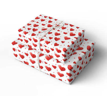 Candyheart Pop – Polka Dot Red Hearts on White Background Wrapping Paper