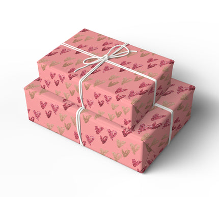 Blushspark Drift – Pink glitter heart wrapping paper