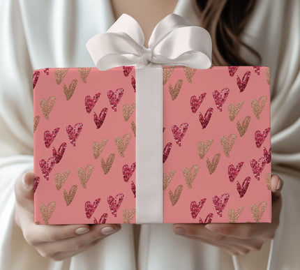 Blushspark Drift – Pink glitter heart wrapping paper