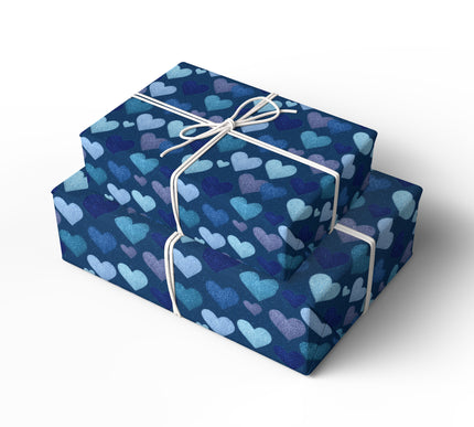 Midnight Frostlove – Blue Glitter Hearts on Dark Blue wrapping paper