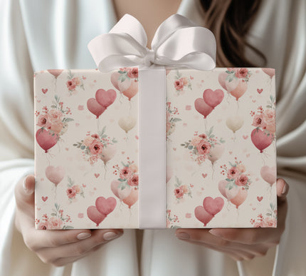 BlossomHearts – Romantic Watercolor Heart Balloons with Roses wrapping paper
