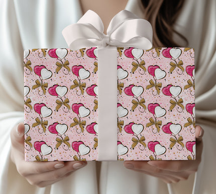 Gilded Hearts Duo – Glitter Heart Balloons wrapping paper