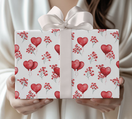 Heartfloat Bloom – Valentine Heart Balloon wrapping paper
