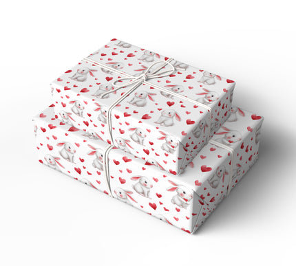 Heartsnuggle Bunny – Cute White Bunnies with Red Hearts wrapping paper
