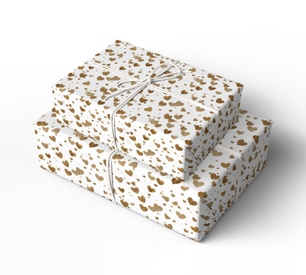 Stardust Hearts – Golden glitter hearts and dots on white background wrapping paper