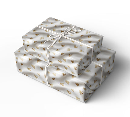 GoldenSketch – Gold Foil Scribble Hearts on Satin White wrapping paper