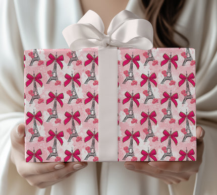 Parisbow Romance – Eiffel Tower Bow Valentine wrapping paper