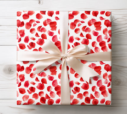 Red Watercolor Rose Petals on White Background Wrapping Paper 